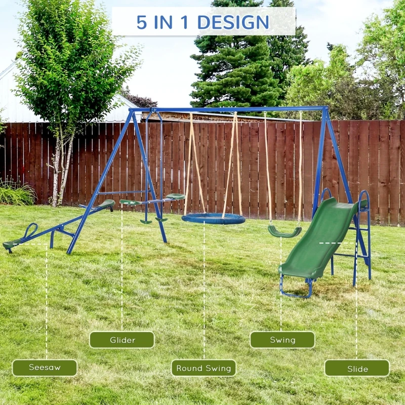 Metal Swing Set Outdoor, Heavy Duty Frame with Double Swings, 3