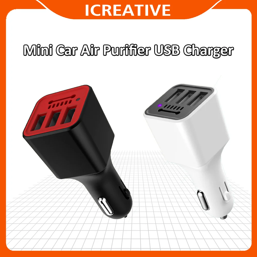Mini Car Air Purifier 12V Auto Car Fresh Air anion Ionic Purifier Oxygen Bar Ozone Ionizer cleaner 3 USB Port USB Charger