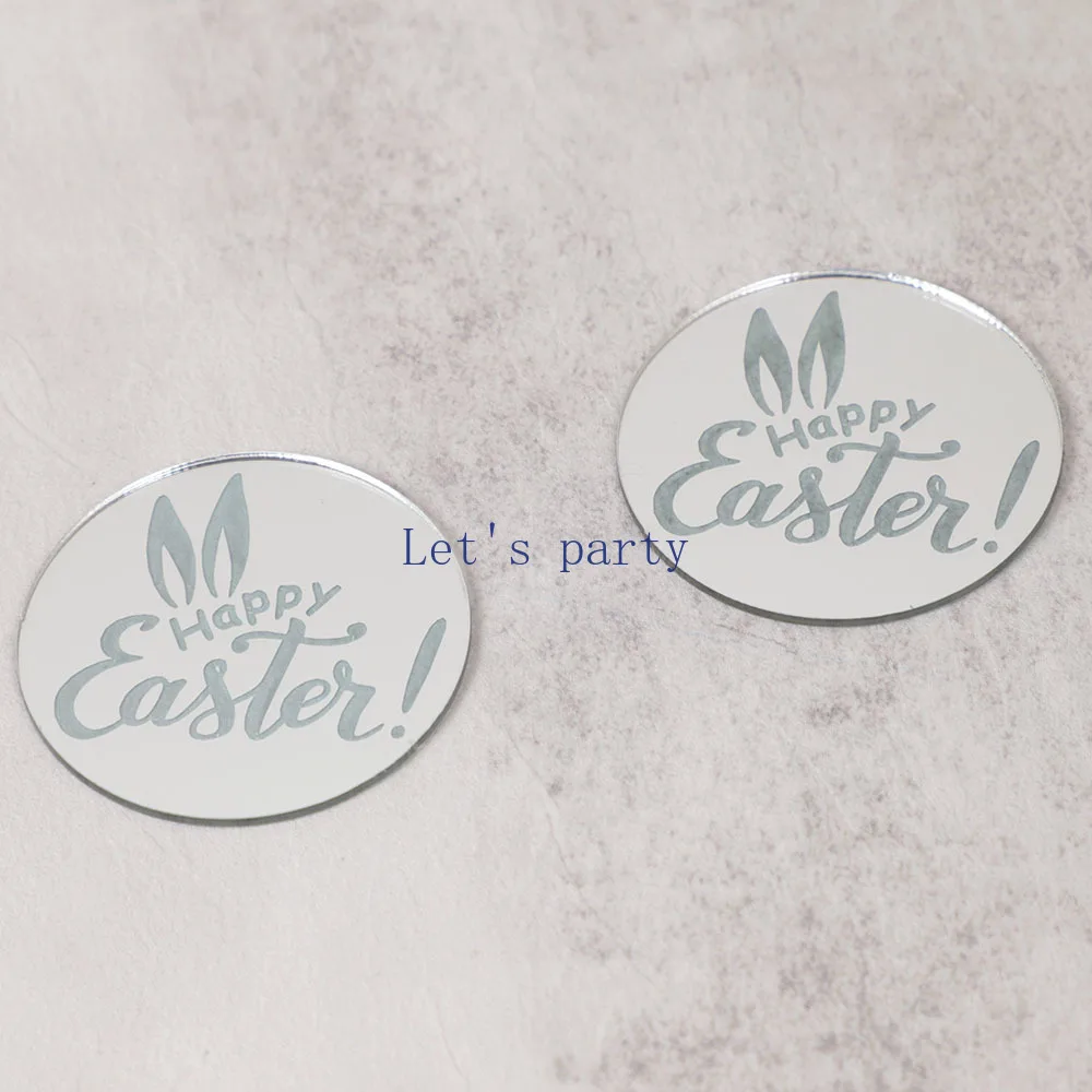Cake Toppers 10Pcs Happy Easter Theme Mirror Acrylic Cake Toppers Rabbit Ear Baking Cupcake Topper for Happy Easter Party Dessert Decoration
