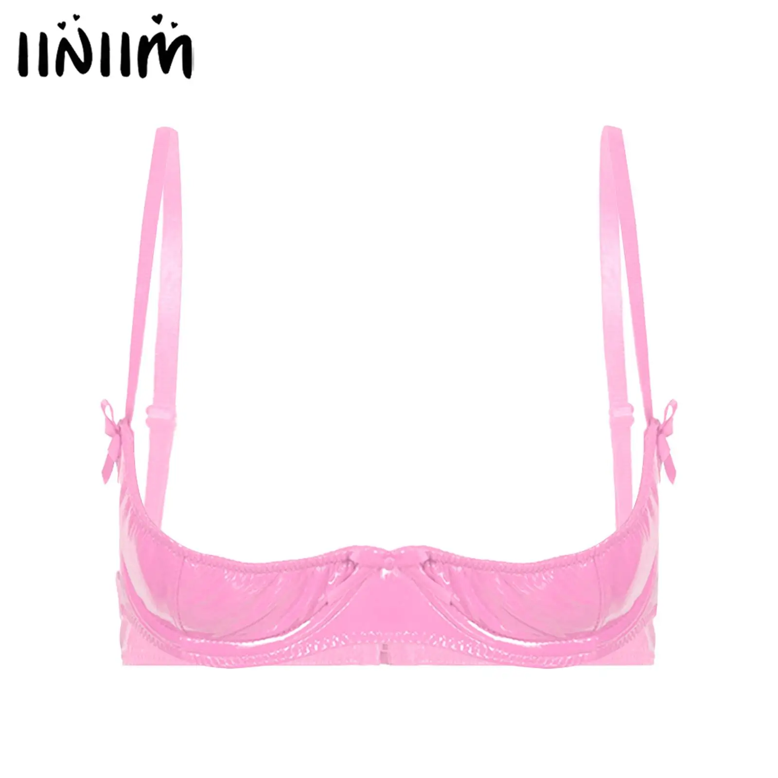 

Womens Glossy Patent Leather Underwired Bra Underwear Adjustable Shoulder Straps Unlined Brassiere