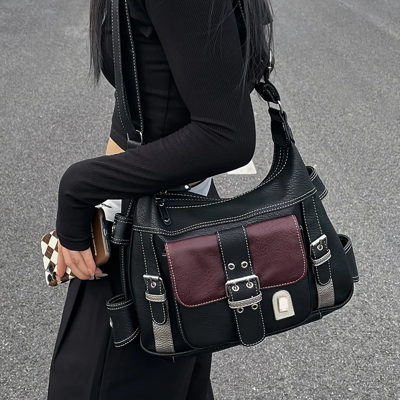 Women's Retro Urban Tote Bag, Multiple Zippered Pockets, Chic Soft Leather Handbag Shoulder Crossbody Bag for Women Everyday Use