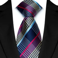 Cravate de luxe pour hommes, 8CM, rayures de couleur violette, cravates à carreaux floraux pour marié, tissée en Jacquard, pour fête d'affaires et de mariage 4