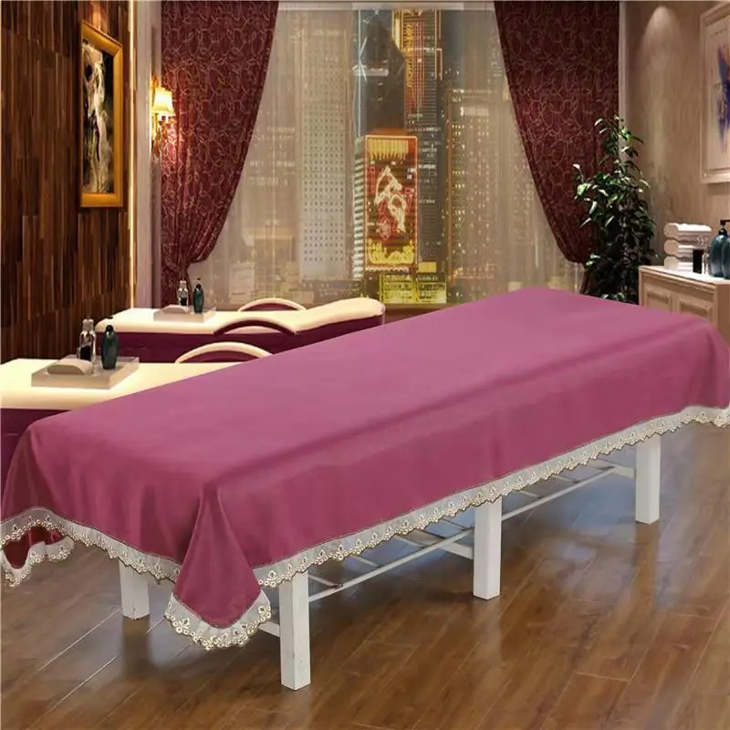 Beauty Salon Thickened Bed Sheets with Hole Physiotherapy Massage Spa Solid Color Lace Cotton Linen Bed Cover Bedspread 6