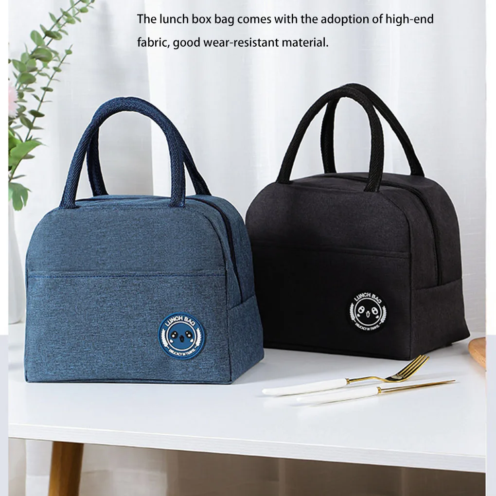 Adults Children Lunch Box Bag Solid Color Carry Handbag Carrier Organization Container Thermal Lunches Bags Pink