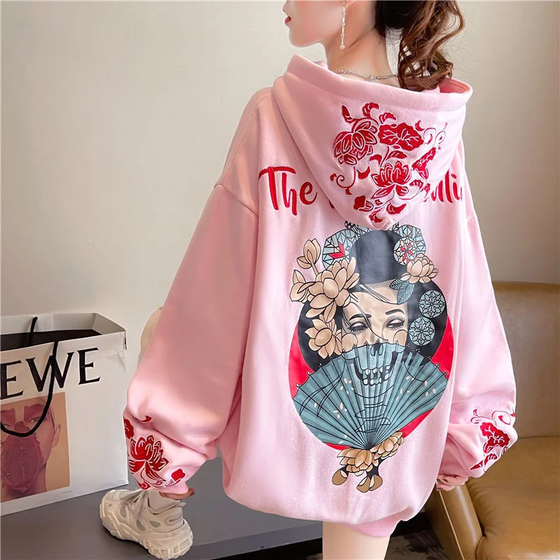 

Oversized China-Chic New Kawaii Sweater Women's Printed Lazy Goth Hoodie Coat Clothes For Teens Y2k Jacket Alternative Clothing