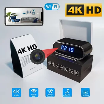 Improved 4KHD mini WiFi clock camera, supporting remote viewing, motion detection, infrared night vision, and home mini camera 1