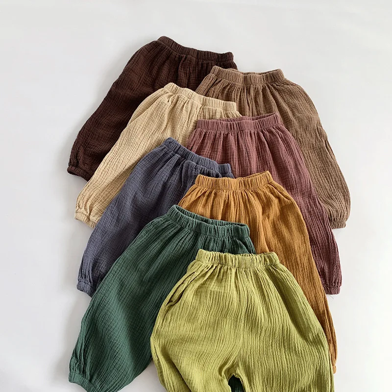 

Summer New Children's Retro Trousers 100% Double-Layer Cotton Boys And Girls Korean Casual Loose Anti-Mosquito Pants WTP124