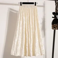 Autumn Winter Girls New A-line Velvet Skirt 2026 Plus Size Gold Velvet Half Pleated Skirt Solid Versatile High Waist Mid Skirt - Image 4
