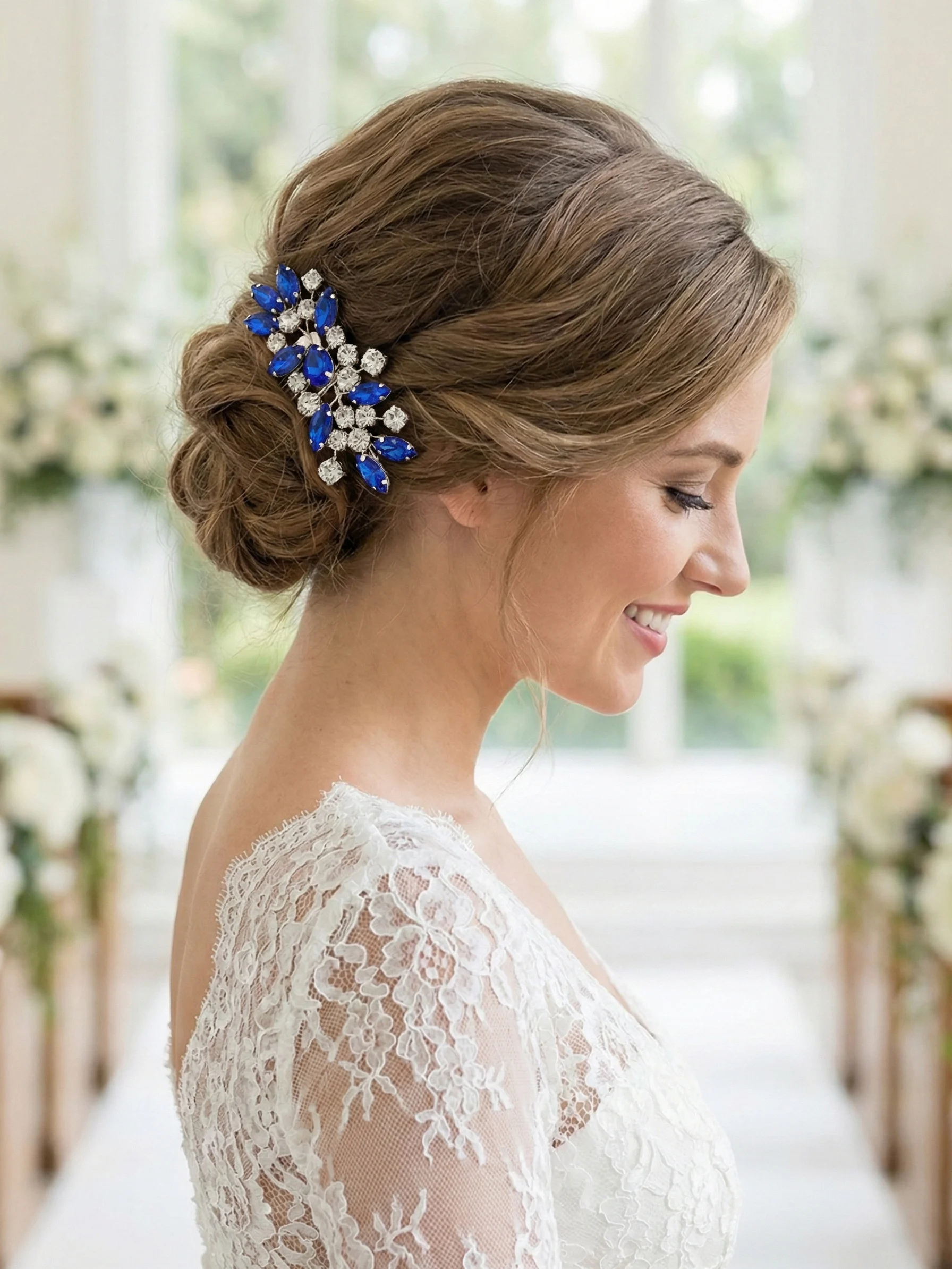 Blauer Kristall Braut-Haarkamm Funkelnde Strass-Haarspangen Kopfschmuck für Damen Mode Bankett Party Haaraccessoires – Detail 3