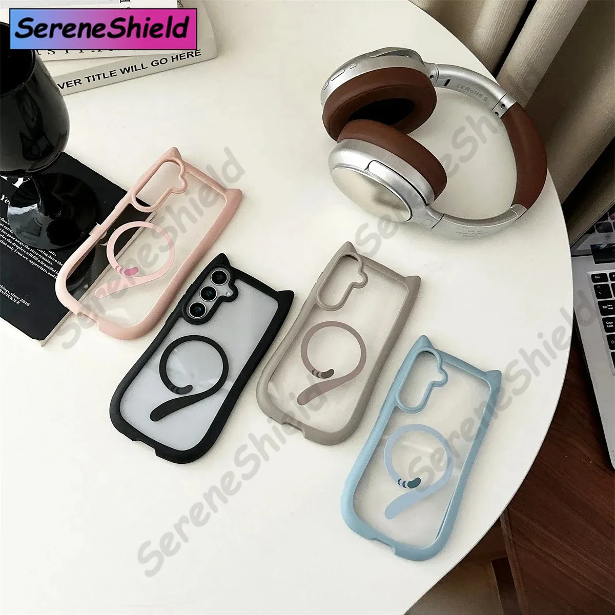 Cute Cat Ear Transparent Magnetic Charging Case with Soft Border