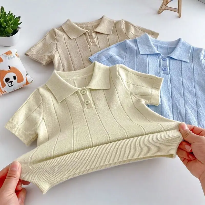 55910-03fdf0.jpg Boys Clothing Knitted Polo Shirt Casual Short Sleeve Summer Top