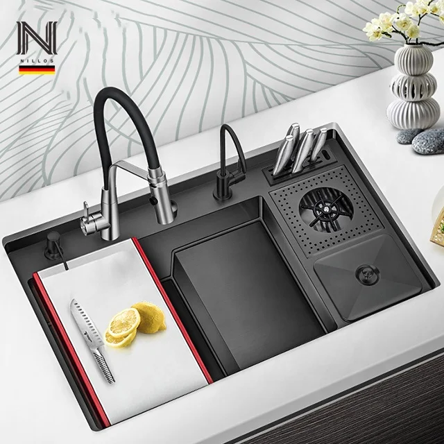 N8850XN Multifunctional Glass Rinser Stepped Stainless Steel Nano Single Bowl Kitchen Sink 6