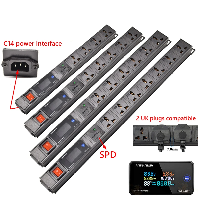 PDU Network rack power Strip with surge protection Voltmeter Ammeter Power Energy Meter