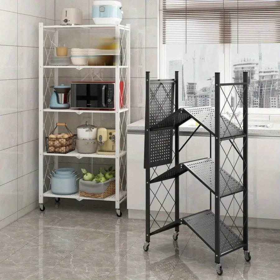 Storage Rack 3/4/5-Tier Heavy-Duty Iron Storage Shelf with Rolling Shelves Foldable & Portable
