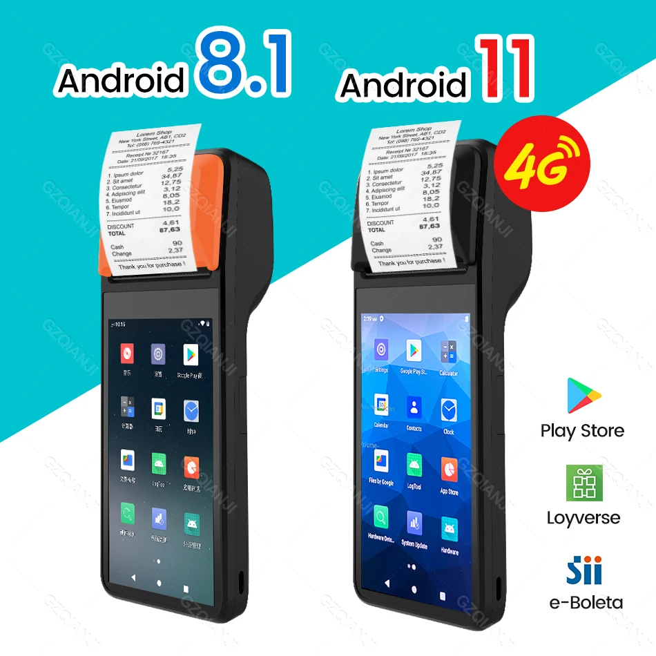 

New 4G Wireless Wifi BT Handheld PDA Printers Android 8.1 11 POS Terminal Touch Screen Built-in Barcode Scanner NFC Card Reader