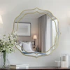 Large Wall Mirror Modern Decorative Mirror Flower Shaped Accent Mirror Beveled Golden Rim for Hallway Living Room Bedroom 1