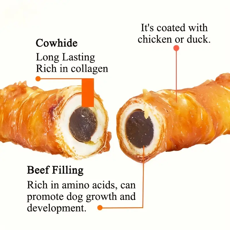 150g/5.29oz  Chicken Wrapped Cowhide Chocolate Stick, Meat Dog Snacks, Made From Chicken Meat And Beef Skin, Beef Stuffing - Image 5