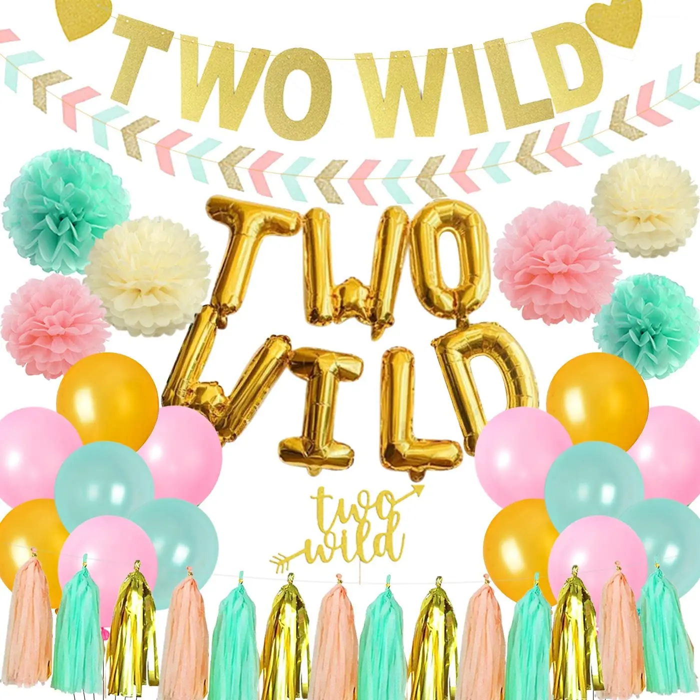 

Two Wild Boho 2nd Birthday Decorations Girl with Two Wild Balloons Banner Tissue Paper Flowers Tassel Garland for Bohemian Party