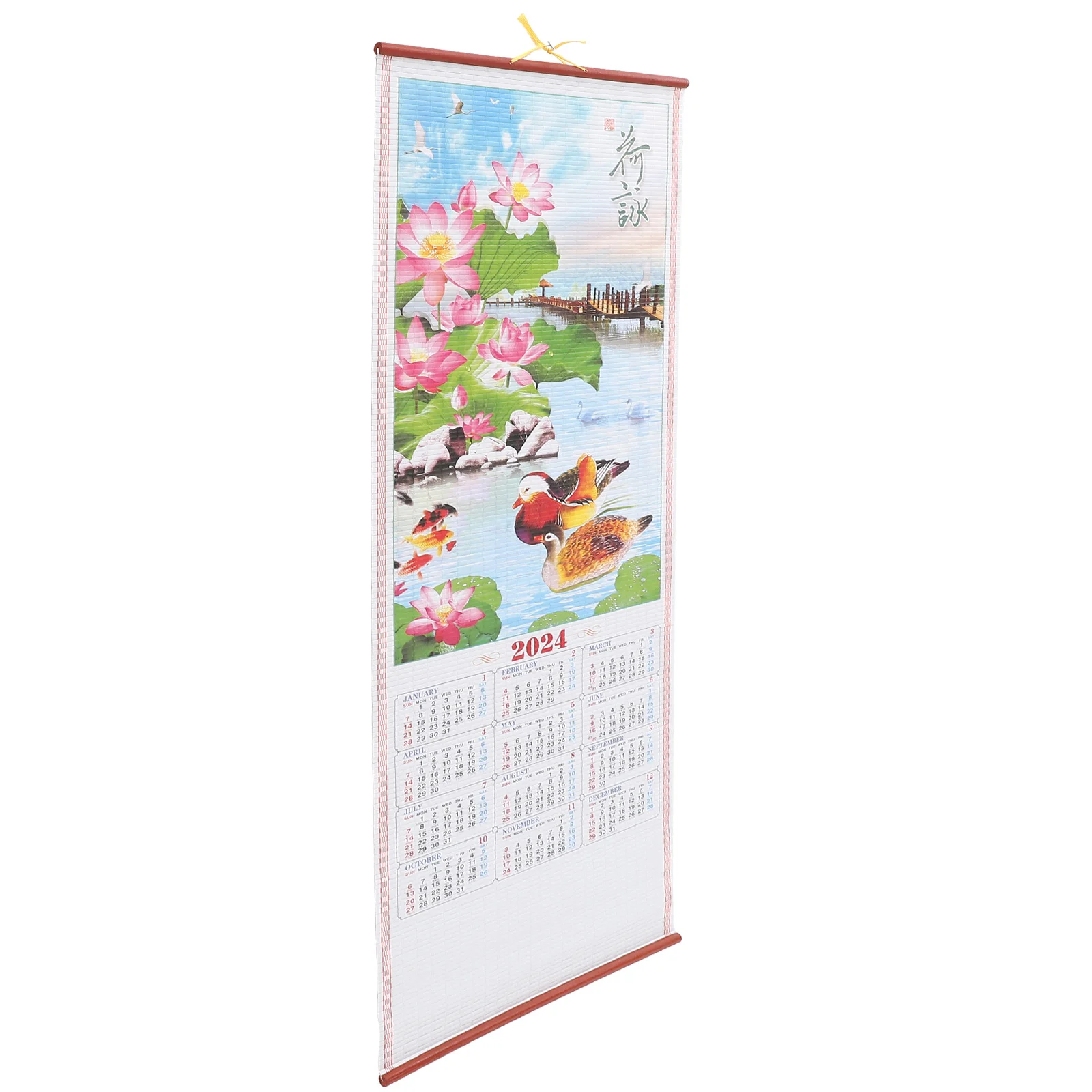 2024 Chinese Wall Scroll Calendars Year The Dragon Calendar Lunar Yearly Imitation Rattan Scroll Calendar Spring Festival