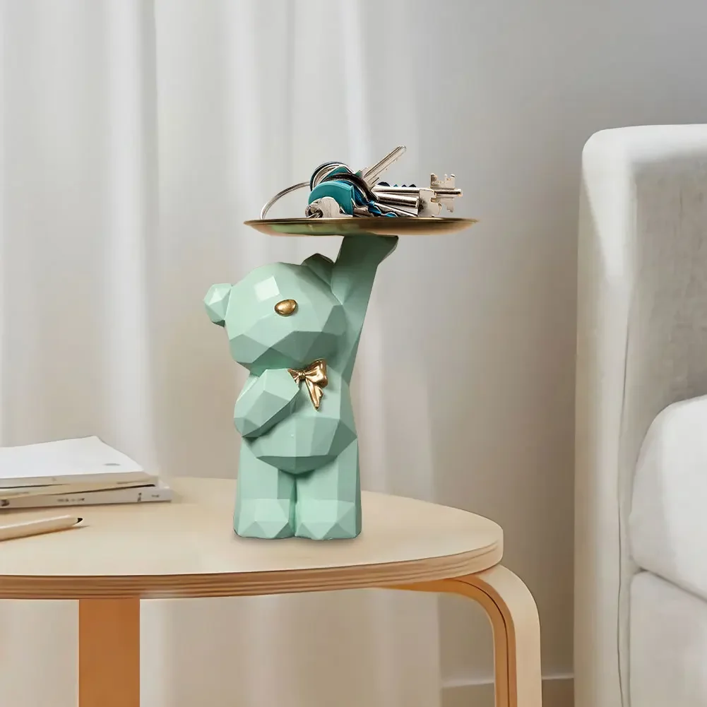 Resin Lovely Nordic Bear Sculptures Keys Holder Cute Bear Storage Tray Statue Table Decorations for Home Decor Bookshelf Decor