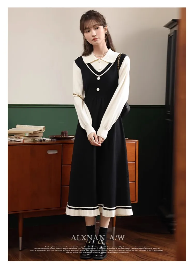 

French Style Temperament Dress Elegant Design Knitted Dress 2023 Autumn Commuter Fashion Long Sleeve Skirt