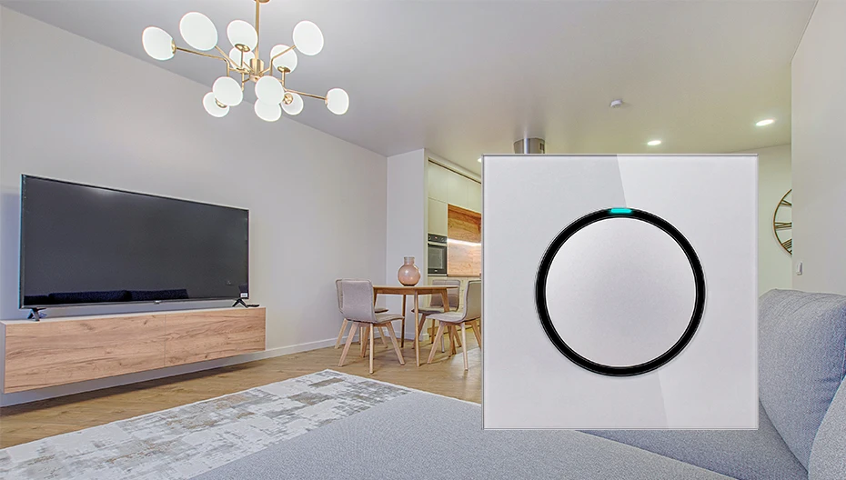 Description Picture 4 of itemUNKAS Grey 1 2 3 4 Gang 1 / 2 Way Random Click On / Off Pass Through Wall Light Switch LED Indicator Gray Crystal Glass Panel