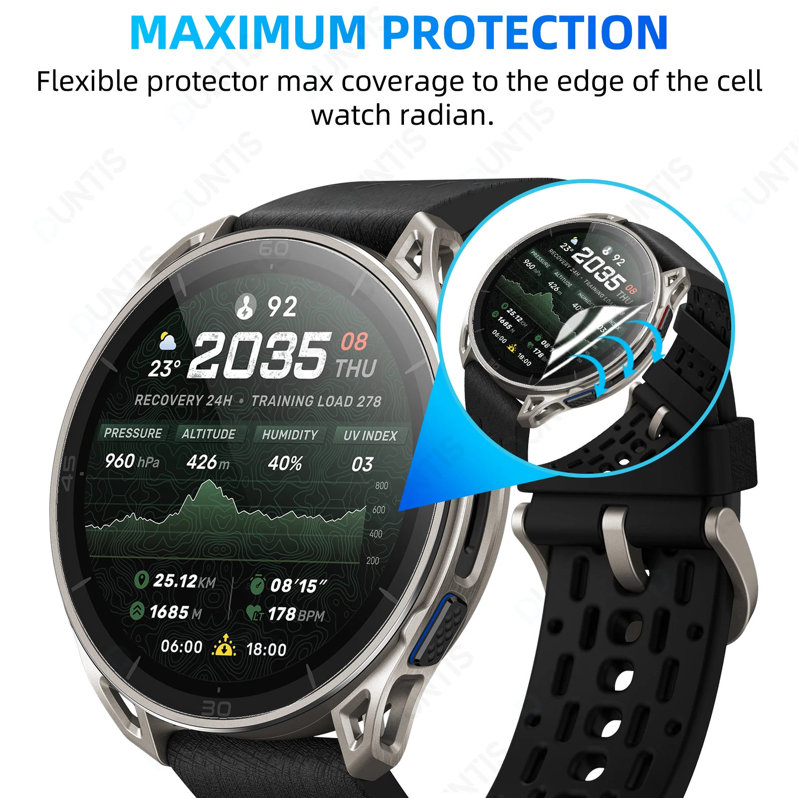 Amazfit Cheetah 2용 3D 화면 보호기 매우 유연한 하이드로겔 HD 투명 풀 커버리지 보호 필름 액세서리(유리가 아님)
