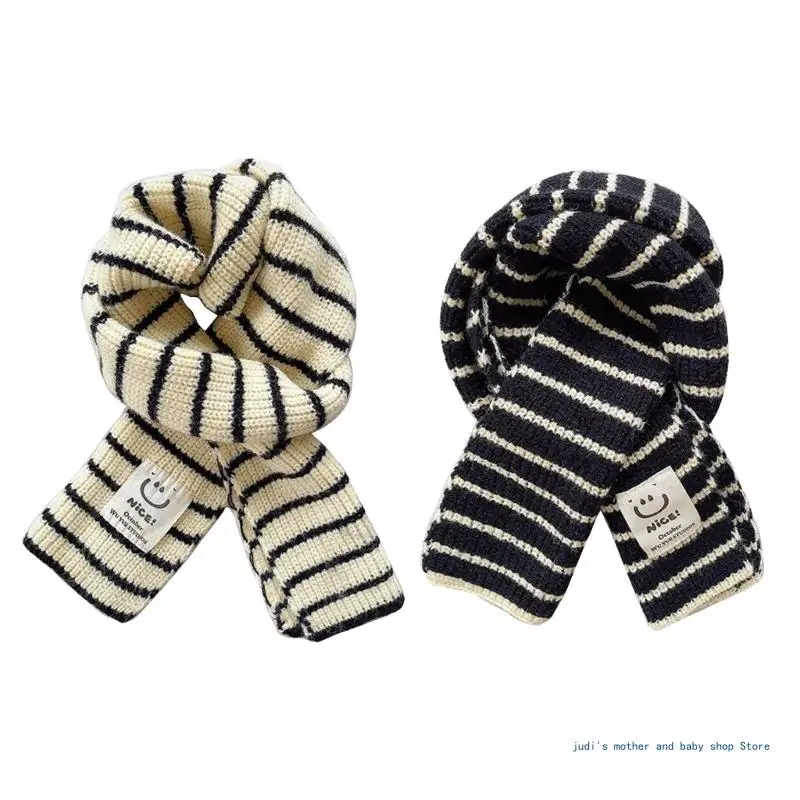 

67JC Warm Knitted Winter Scarf Kids Scarf with Stripe Pattern Wools for Boys Girls