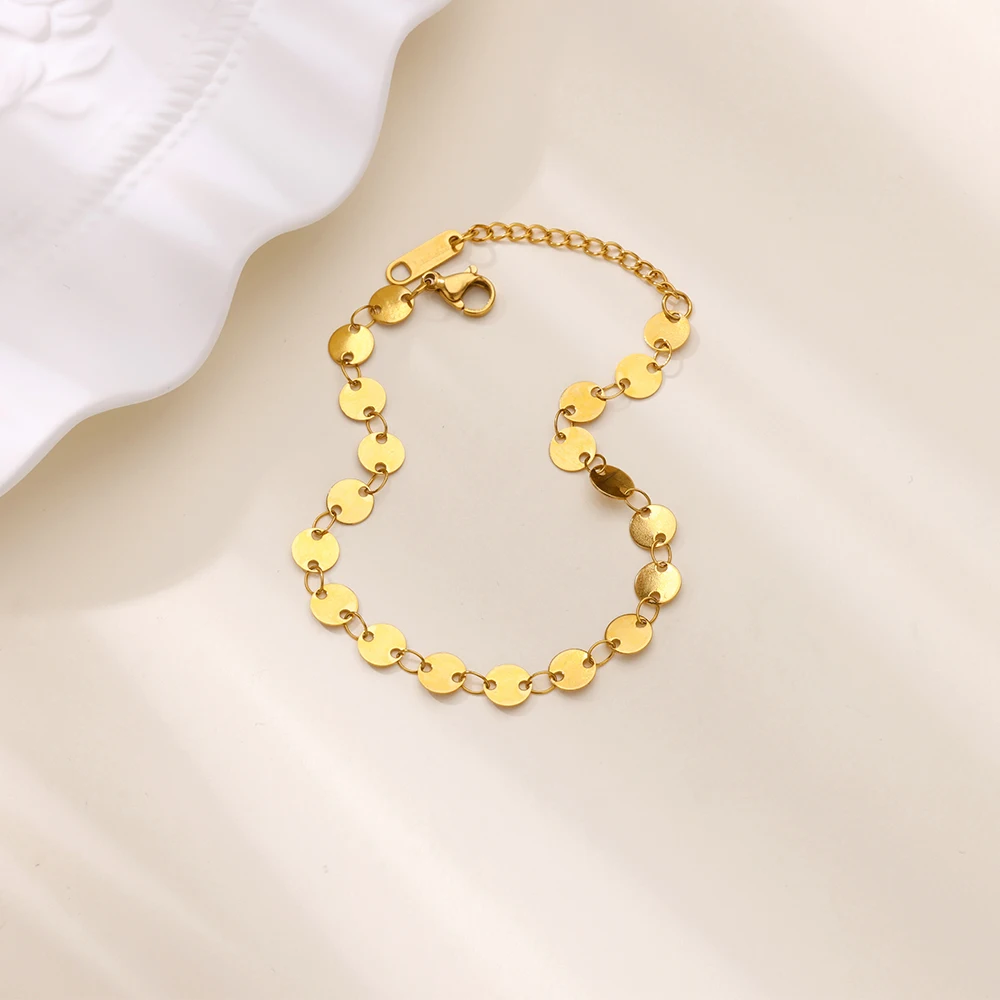 Stainless Steel Double Hole Disk Anklets For Women