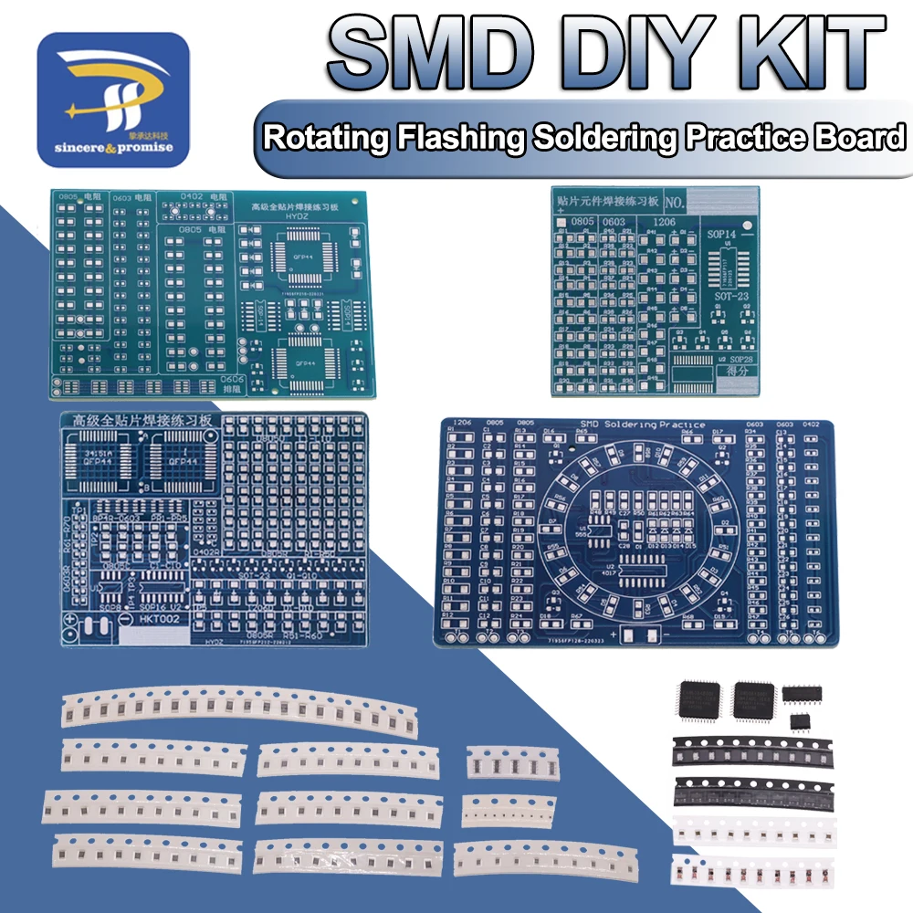 SMD NE555 CD4017 Rotating Flashing LED Components SMT LQFP44 Soldering Practice Board Electronic Circuit Training Suite DIY Kit