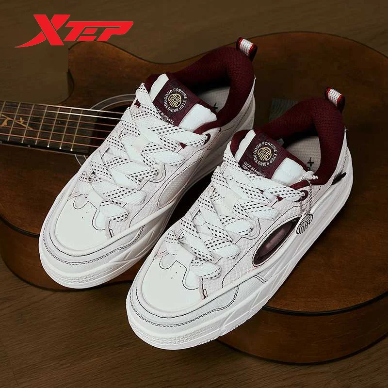Xtep Low Skateboarding Shoes Women Spring Thick Sole Heightening Breathable Retro Sneakers 875118310017