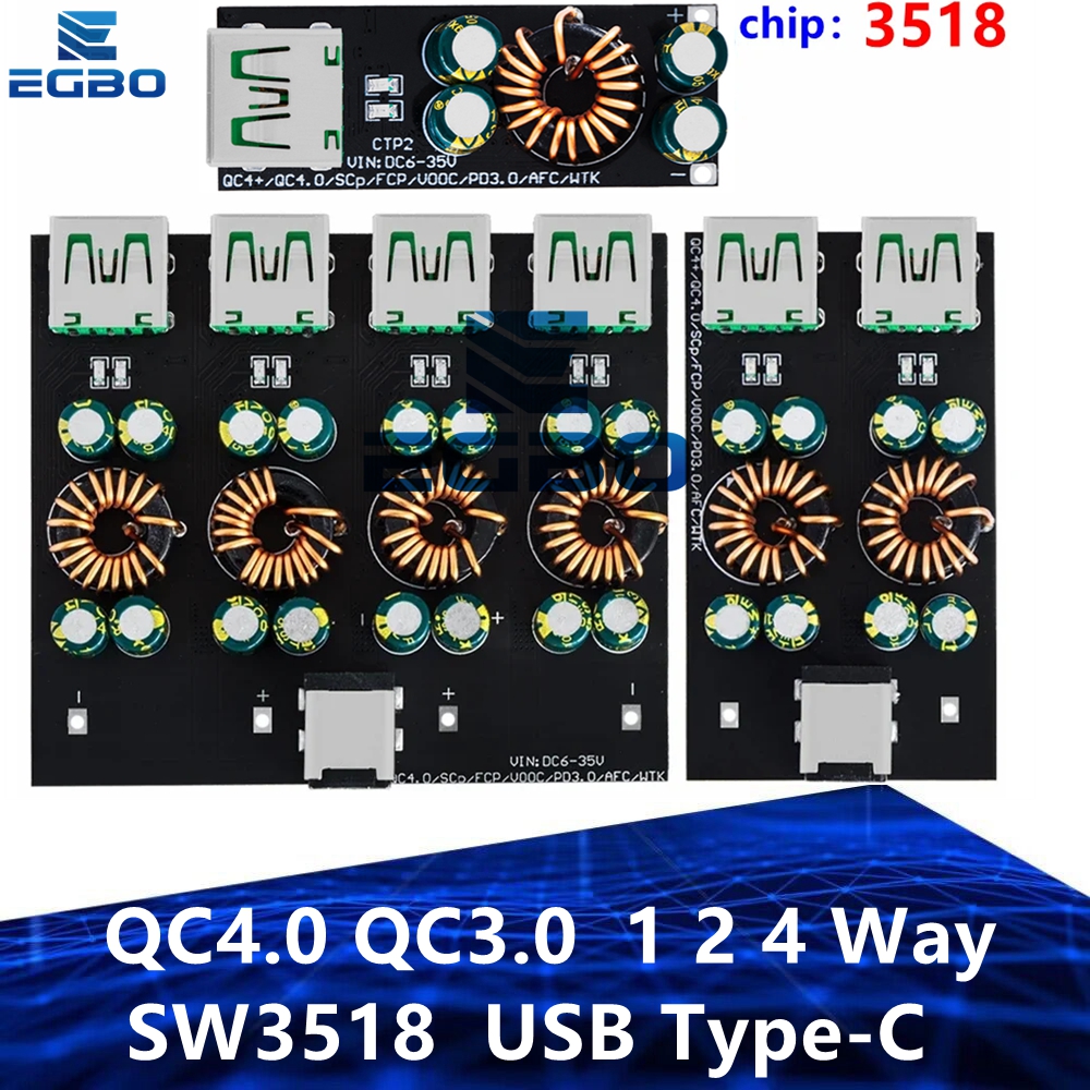 QC4.0 QC3.0  1 2 4 Way USB Type-C Mobile Phone Quick Charge Adapter 6-35V Step Down Buck Boost Module SW3518  For Huawei