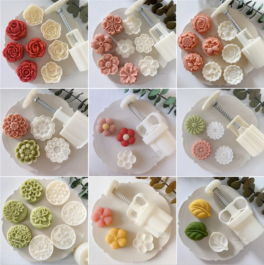 

Mooncake Mold 2/4Pcs/Set Cherry Blossom Flowers Sakura Pattern Stamps Hand Press Mold Plungers Pastry Tools Mid-autumn Festival