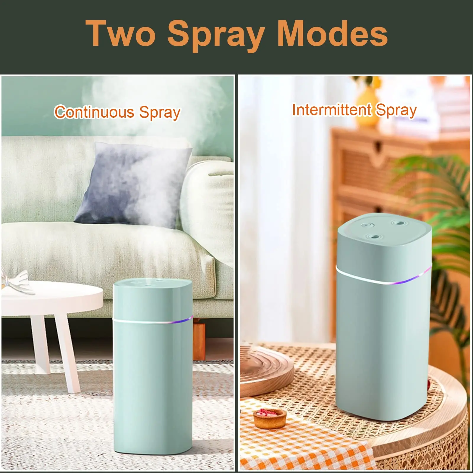USB Double Spray Humidifier Small Household Mute Large Fog Volume Desktop Car Carrying 600ml Mini Humidifier for Bedroom