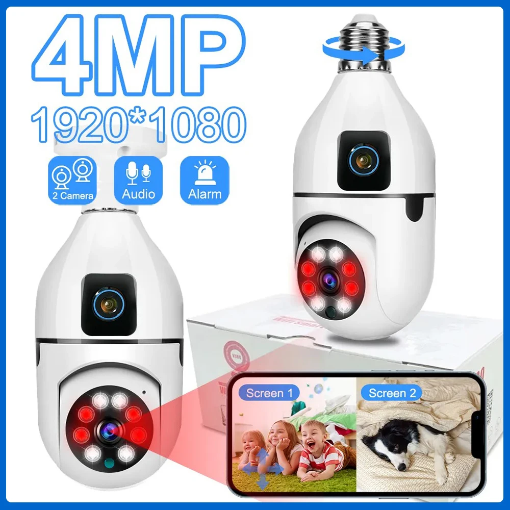 

Bulb Camera Dual Lens Indoor 4MP CCTV IP Wifi Security Protection Wireless Smart Home Mobile Monitor IP CCTV Cameras V380 Pro