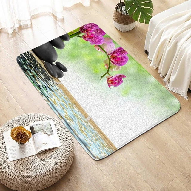 Alfombra de baño de orquídeas de piedra Zen negra, decoración de baño de  Spa moderna, alfombrilla antideslizante, felpudo pequeño, Alfombra de  franela lavable - AliExpress