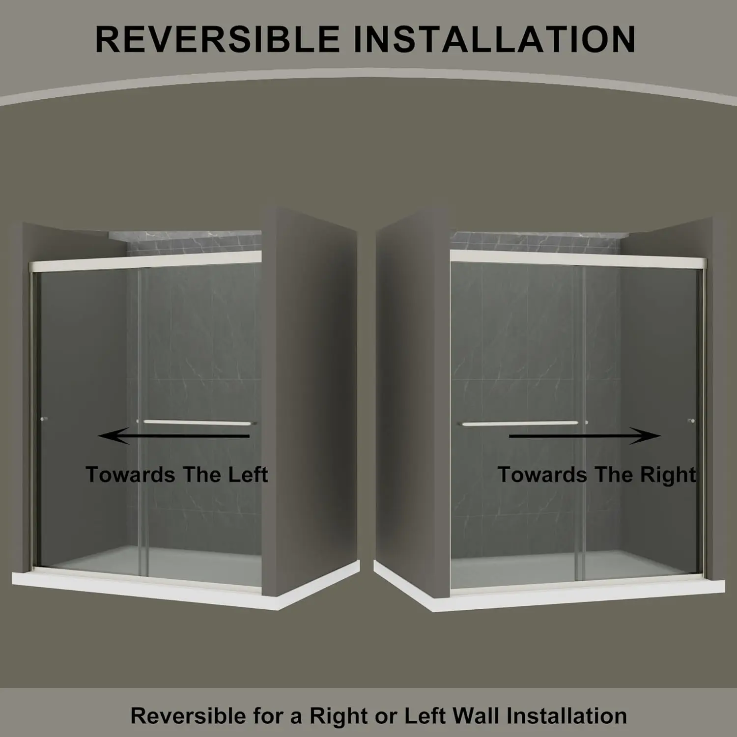 56-60" W x 70" H Semi-Frameless Sliding Shower Door, Glass Shower Door Brushed, Shower Doors can be Installed Left and Right 3