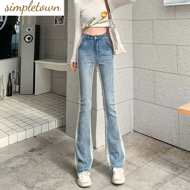 Light Colored Flared Jeans for Women's Spring and Summer High Waisted Fashion Gradient Flared Horseshoe Pants