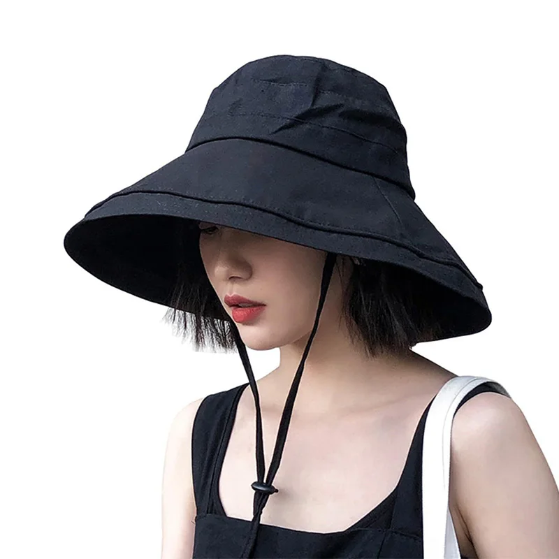 Wide Brim Anti-UV Fisherman's Hat Women Outdoor Hiking Camping Beach Sun Protection Hats Woman 2026 Summer Adjustable Bucket Hat_voghion.com