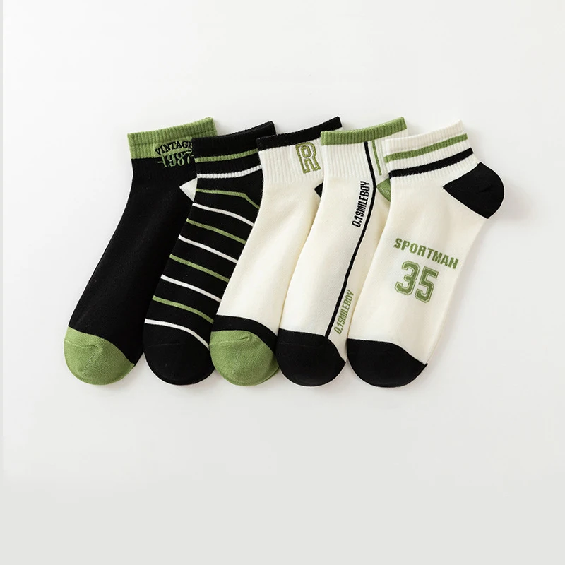 

3 Pairs Mens Boat Socks Low Top Shallow Mouth Vintage Harajuku Combed Cotton Socks Summer Socks Striped Sports Basketball Socks