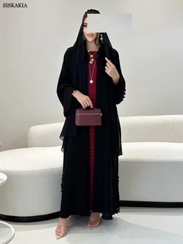 Siskakia Dubai Elegant Open Abaya Hijab included Stylish Turkish Dresses For Women Two Pieces 2025