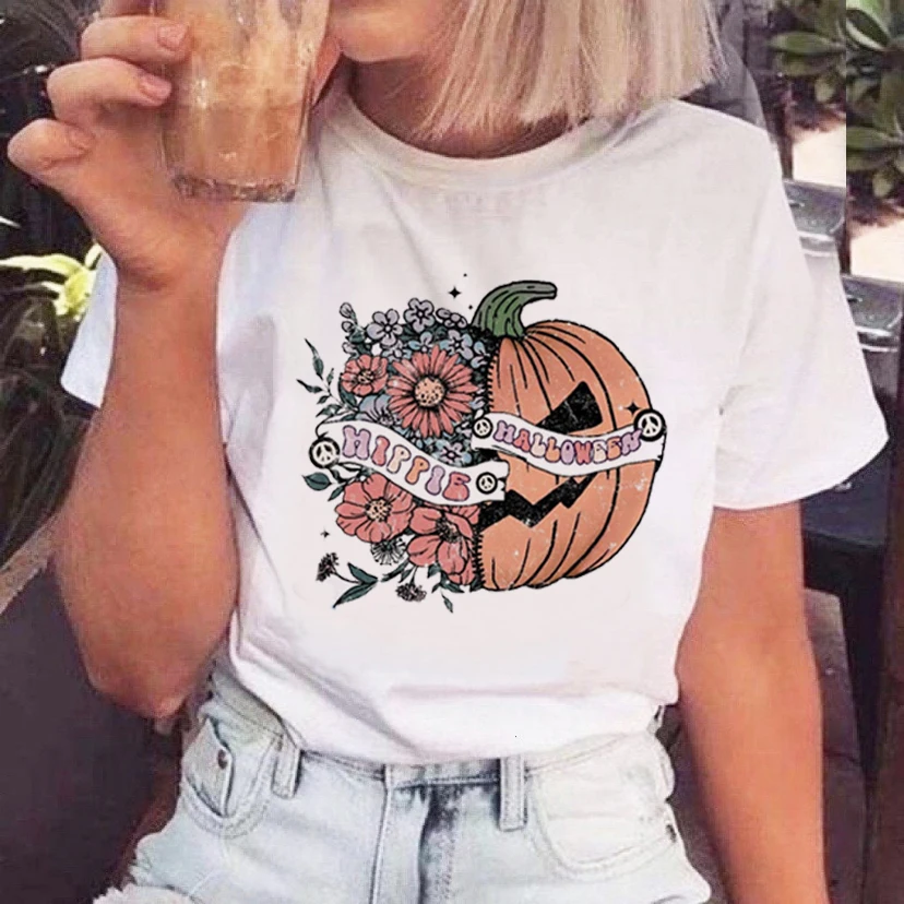 

Kawaii Tops Halloween Fall Casual T Shirt Clothes Pumpkin Cute Trend 90s Women Women T Costume Ladies Print Graphic T Shirts