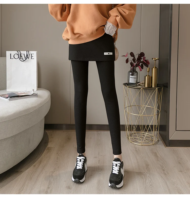 faux leather leggings Spring and autumn thin leggings with skirts fake two large size women's clothing to increase fat women's small culottes to wear white leggings
