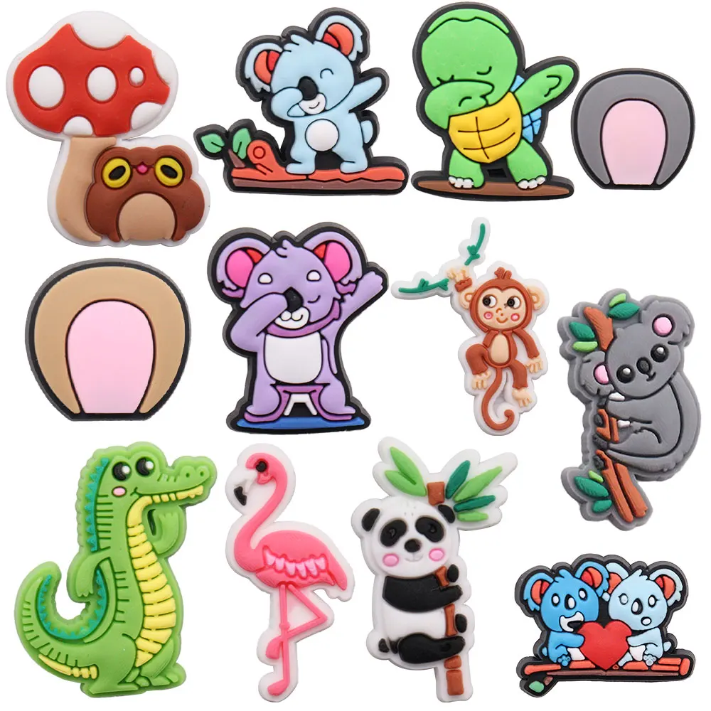 

Hot Sale 1-12pcs PVC Shoe Charms Crocodile Flamingo Turtle Koala Accessories Sandal Decoration For Croc Jibz Kids X-mas Gift