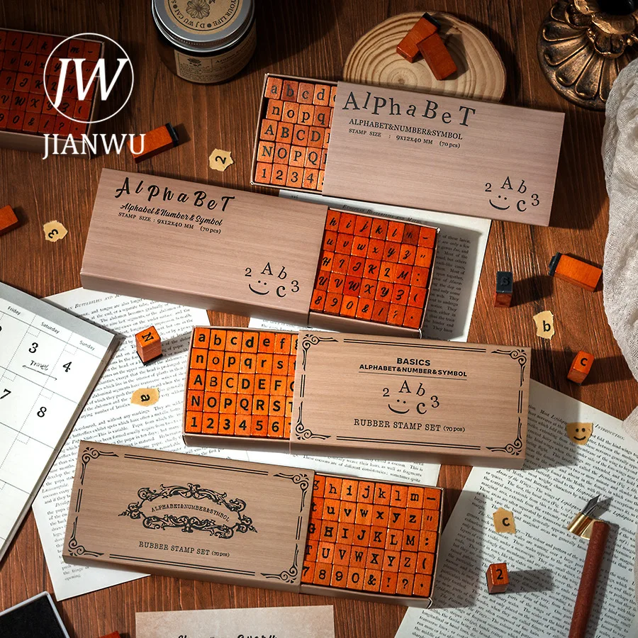JIANWU 타임 시리즈 빈티지 레터 넘버 풍경 소재 콜라주 나무 스탬프 창의적인 DIY 정크 저널 문구류