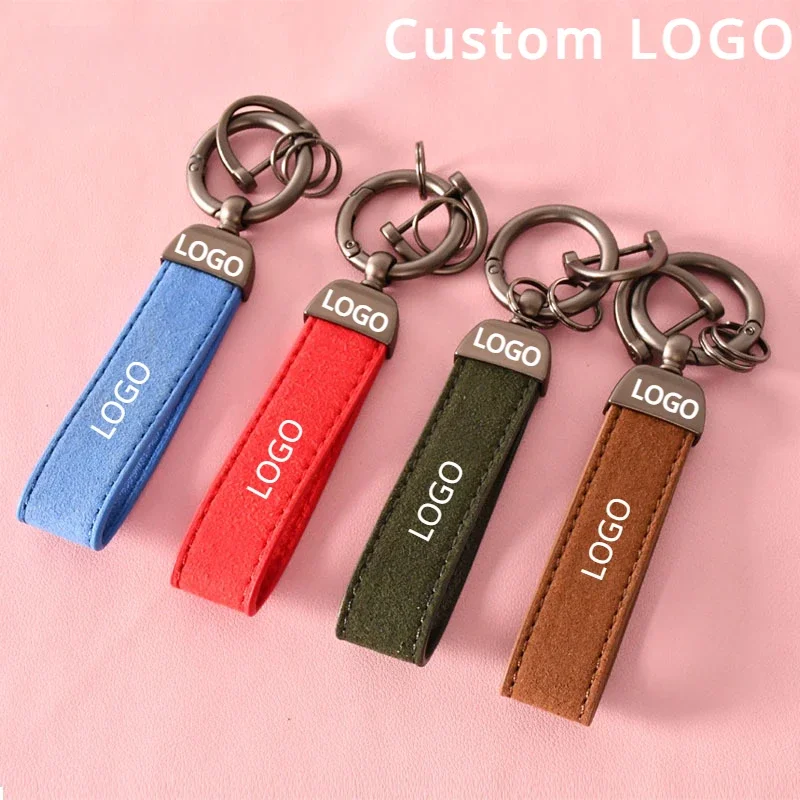 

Customized Retro Vintage Suede Leather Keychain for Men and Women Car Logo Metal Key Chain Pendant Laser Engrave Keyring Gift