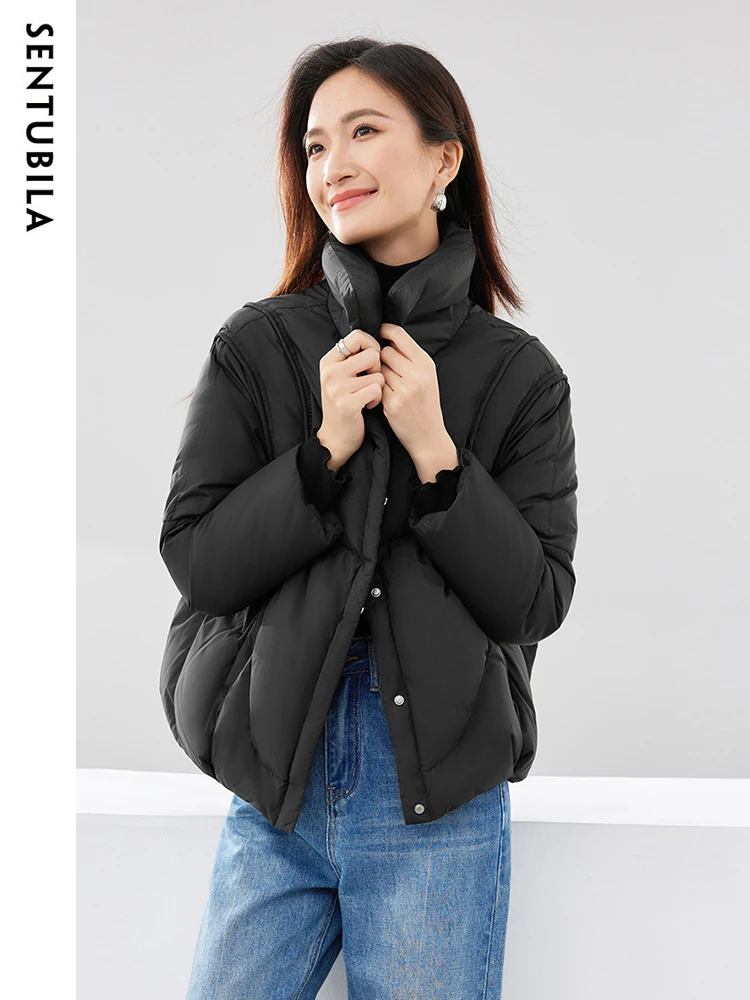 SENTUBILA Women's Winter 90 White Duck Down Jacket Loose Warm Puffer Coat Lady Simple Black New Outwear Woman Clothing W34Y49752