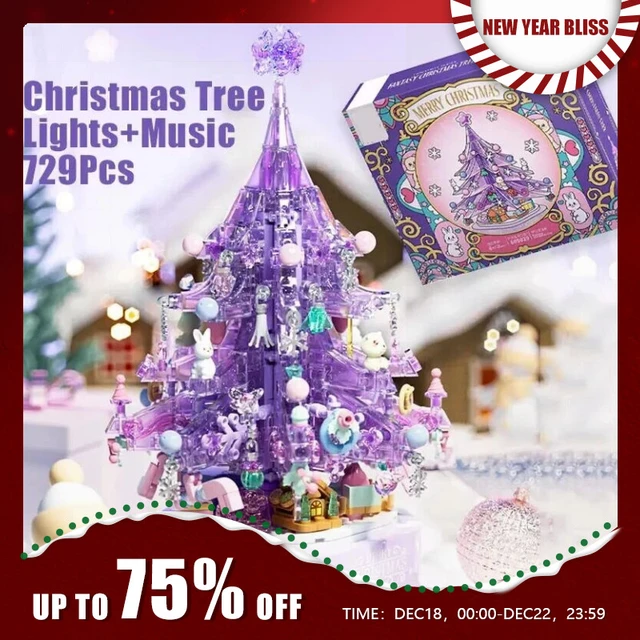 729pcs Fantasy Snow Scene Purple Christmas Tree Building Blocks Light  Rotating Music Box Christmas Gifts Romantic Ornaments - AliExpress