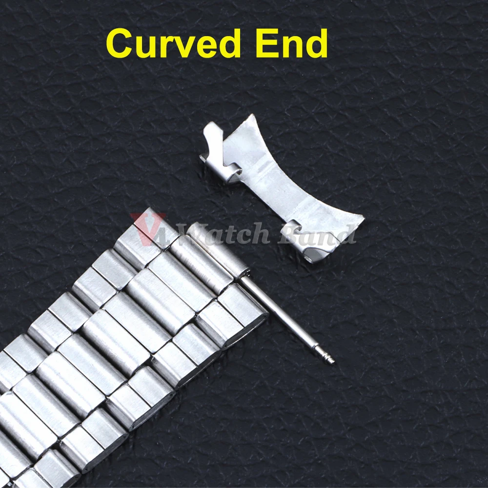 Premium Stainless Steel Curved End Watch Strap with Folding Buckle - Sleek Wristband Accessory