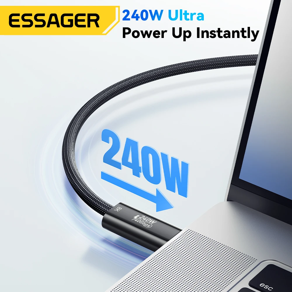 Essager 240W USB Type C Cable USB4.0 40Gbps 8K 60Hz For iPad MacBook Laptop 5A PD3.1 Ultra Fast Charging For iPhone 16 15 Xiaomi